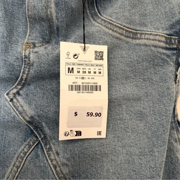 Zara Light Blue Denim Mini Dress Size Medium - Picture 2 of 3